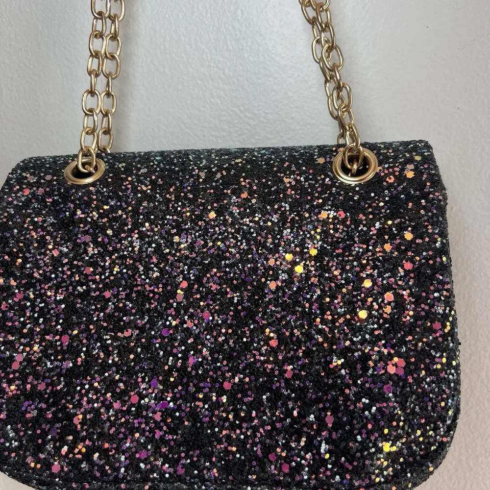 Midnight Glitter Micro Crossbody Purse Metal Chain Glitzy Festival Glam